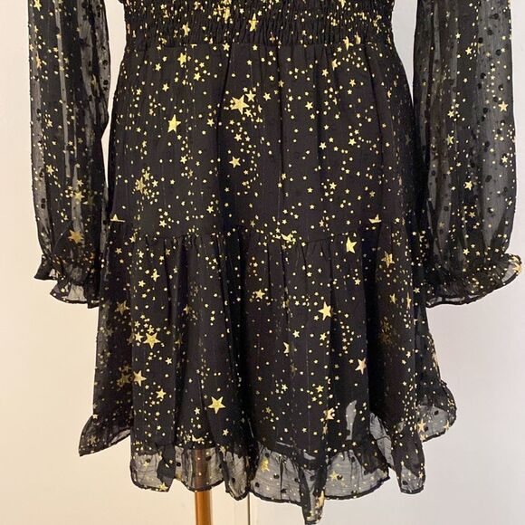 Bloomingdale's AQUA Black and Gold Star Foil Mini Dress Size Medium - Picture 9 of 13